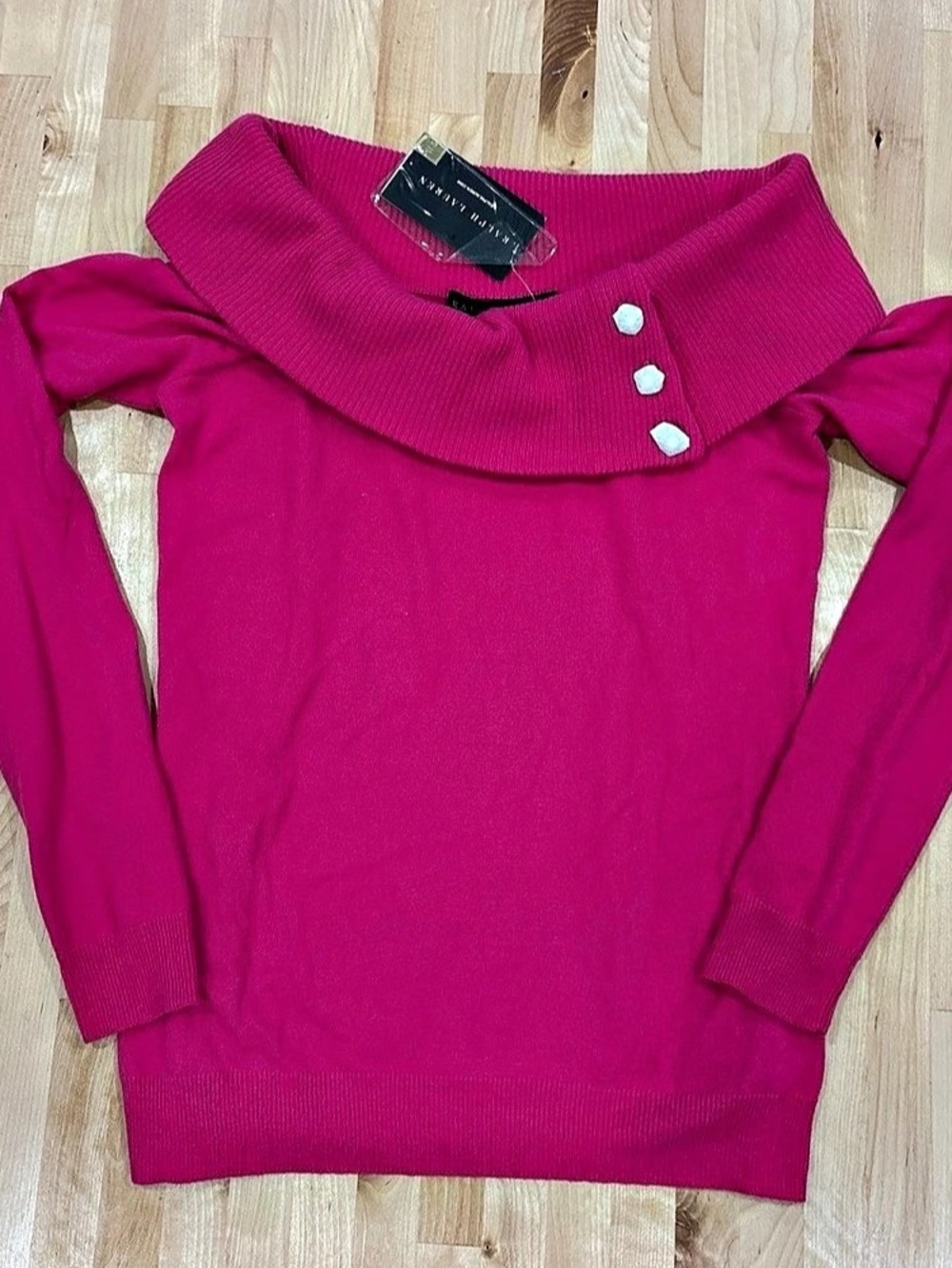 NWT Ralph Lauren Black Label Cashmere Pink Sweater Cowl Neck Off Shoulder Sz M